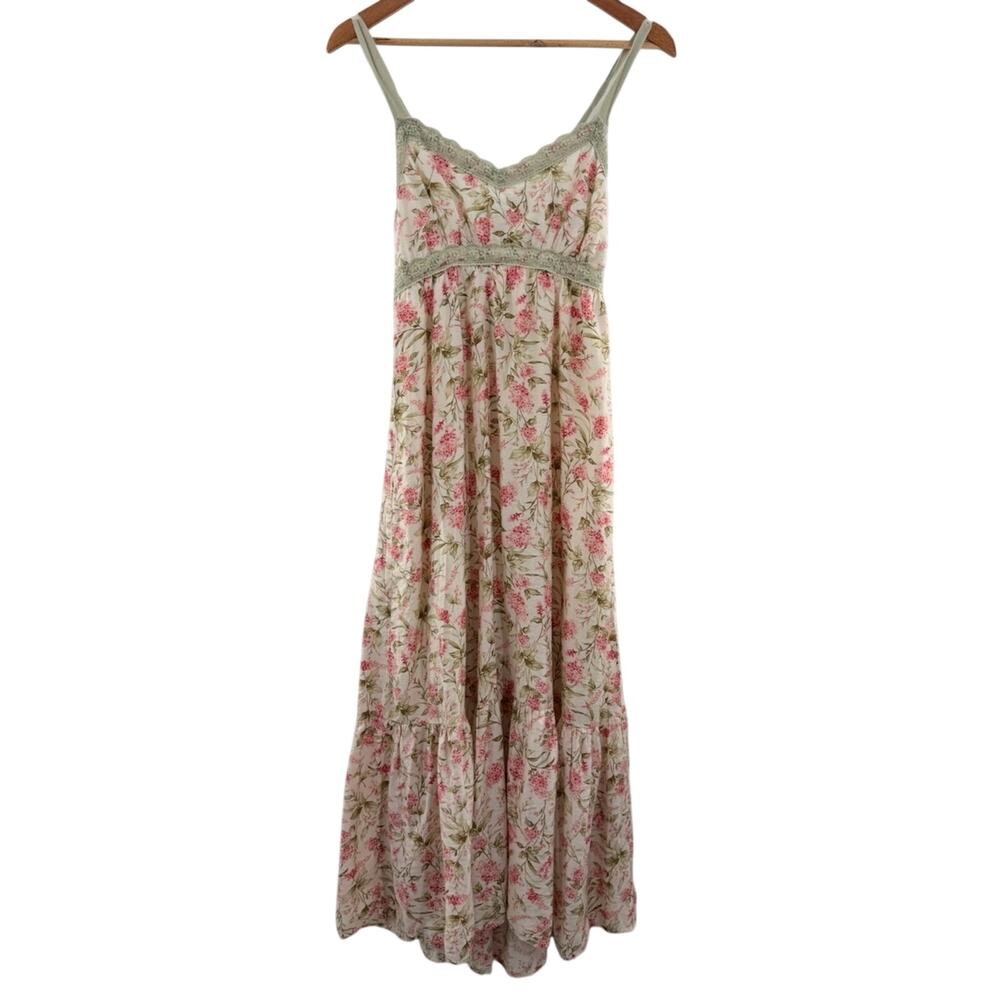 MINE ANTHROPOLOGIE FLORAL LACE TRIM RIBBON STRAP BACK TIE MIDI DRESS SIZE MEDIUM - Picture 2 of 14